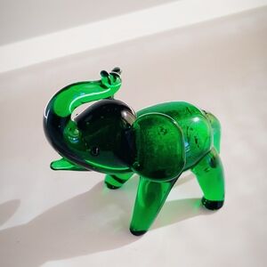 Green Glass Elephant Figurine